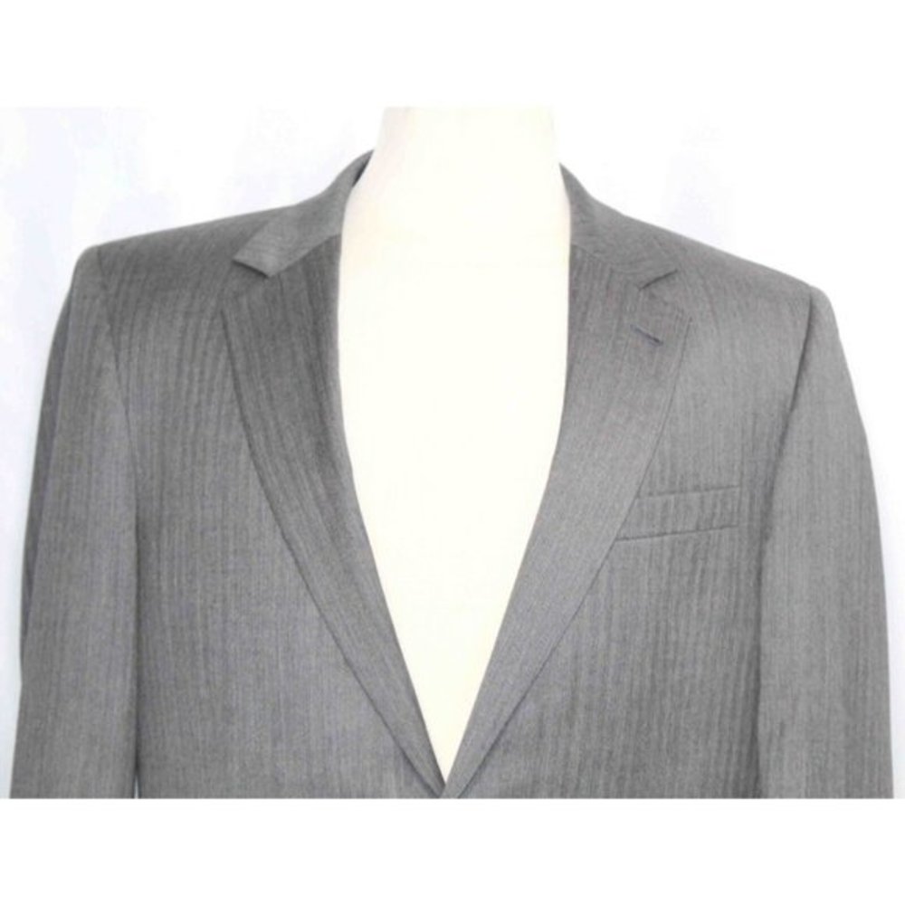 Jos A Bank Gray Wool Herringbone 2 Button Blazer Sport Coat Jacket Mens Size 43L - Picture 2 of 9